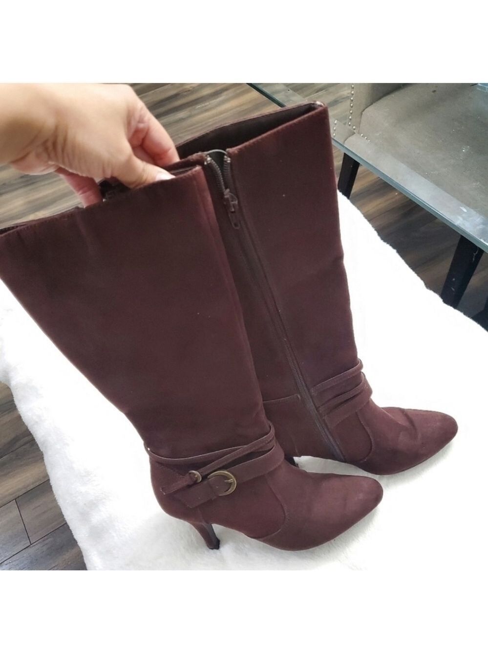 Brown Pointed Toe Knee High Boots - Picture 3 of 5